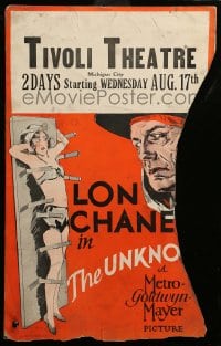 7g293 UNKNOWN WC 1927 great art of knife thrower Lon Chaney with sexy assistant Joan Crawford!