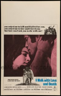 7g295 WALK WITH LOVE & DEATH WC 1969 directed by John Huston, Anjelica Huston romantic close up!