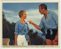 7h022 BONJOUR TRISTESSE color 8x10 still #10 1958 Jean Seberg smiles at David Niven in wacky outfit!