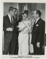 7h254 BREAKFAST AT TIFFANY'S 8x10.25 still 1961 Audrey Hepburn w/ George Peppard & Martin Balsam!