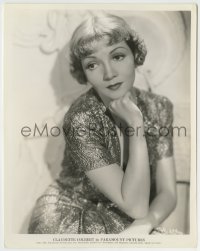 7h302 CLAUDETTE COLBERT 8x10 still 1935 close up wearing shimmering gown & resting head on hand!