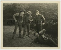 7h406 FORBIDDEN TRAIL deluxe 8x10 still 1923 Jack Hoxie, Rice & Clemento stare at Lester on ground!