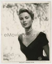 7h450 GRACE KELLY 8.25x10 still 1955 incredible close up in low-cut V-neck dress & pearls!