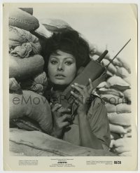 7h539 JUDITH 8x10 still 1966 close up of sexy Sophia Loren by sandbags with walkie talkie!