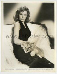 7h541 JULIE BISHOP 8x10.25 still 1943 in sexy dress with leopard cub, Action in the North Atlantic!