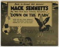 7h360 DOWN ON THE FARM 8x10 LC 1920 Mack Sennett, title card with wonderful animal art!