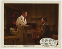 7h074 MAN IN THE GRAY FLANNEL SUIT color 8x10 still 1956 Fredric March talks to seated Gregory Peck