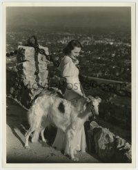 7h697 OLIVIA DE HAVILLAND 8x10 still 1937 at Riverside Mission w/her Russian Wolf Hound by Welbourne
