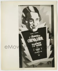 7h732 PLAYBOY OF PARIS candid 8.25x10 still 1930 theater lobby display with Chevalier art, rare!