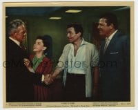 7h117 STAR IS BORN color 8x10 still #2 1954 Judy Garland smiles, James Mason & Bickford shake hands!