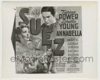 7h878 SUEZ 8.25x10 still 1938 art of Tyrone Power, Loretta Young & Annabella for the six-sheet!