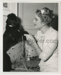7h889 SWAN deluxe candid 8x10 still 1956 beautiful Grace Kelly & her poodle Oliver between scenes!