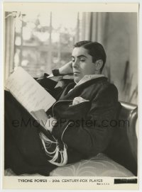 7h948 TYRONE POWER 7.25x10 still 1937 smoking pipe & going over his script for Second Honeymoon!