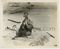 7h954 JUNGLE MENACE 8.25x10 still 1937 woman in bathrobe on island w/ chimp!