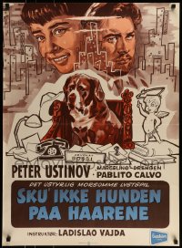 7j410 MAN WHO WAGGED HIS TAIL Danish 1958 Peter Ustinov & dog in Brooklyn, different!