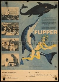 7j108 FLIPPER East German 16x23 1965 Chuck Connors, Luke Halpin, cool art of boy & dolphin!