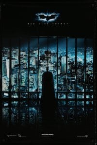 7j049 DARK KNIGHT teaser DS English 1sh 2008 Christian Bale as Batman looking over city!