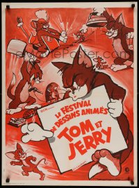 7j209 TOM & JERRY French 23x32 1970s different art of the cartoon cat and mouse duo by Soubie!