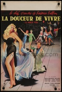 7j219 LA DOLCE VITA French 16x24 1961 Federico Fellini, Mastroianni, sexy Ekberg by Yves Thos.!