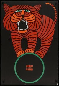 7j756 CYRK Polish 27x39 1966 wonderful artwork of balancing tiger by Hubert Hilscher!