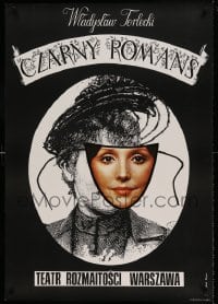 7j757 CZARNY ROMANS stage play Polish 27x38 1980 Wladyslaw Terlecki cool art of masked woman!