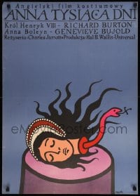 7j670 ANNE OF THE THOUSAND DAYS Polish 23x33 1972 different bizarre Flisak art of beheaded woman!