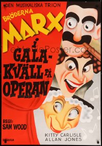 7j070 NIGHT AT THE OPERA Swedish R1972 completely different art of Groucho, Chico & Harpo Marx
