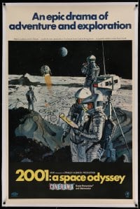 7k001 2001: A SPACE ODYSSEY linen Cinerama style B 1sh 1968 Bob McCall moon men art, ultra rare!