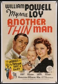 7k010 ANOTHER THIN MAN linen style D 1sh 1939 art of William Powell & Myrna Loy w/ Nick Jr., rare!
