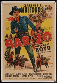 7k013 BAR 20 linen 1sh 1943 great full-length art of William Boyd as Hopalong Cassidy, rare!