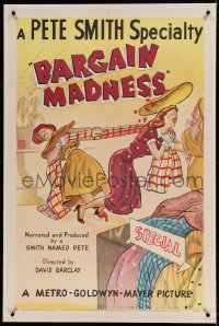 7k014 BARGAIN MADNESS linen 1sh 1951 Pete Smith Specialty, wacky art of women scrambling for deals!