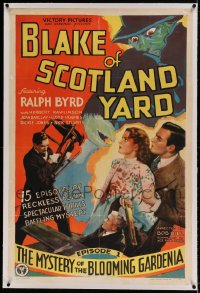 7k024 BLAKE OF SCOTLAND YARD linen ch 1 1sh 1937 Ralph Byrd serial, Mystery of the Blooming Gardenia