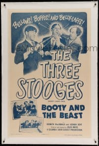7k026 BOOTY & THE BEAST linen 1sh 1953 The Three Stooges with Shemp, Bellows, Boffos & Belly-Laffs!