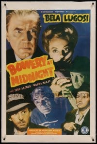 7k027 BOWERY AT MIDNIGHT linen 1sh 1942 Bela Lugosi, John Archer, Wanda McKay, Tom Neal!