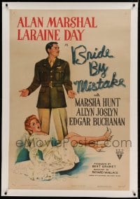 7k028 BRIDE BY MISTAKE linen 1sh 1944 soldier Alan Marshal doesn't know Laraine Day is an heiress!