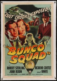 7k030 BUNCO SQUAD linen 1sh 1950 unmasking the phoney spiritualist cult ring, great film noir art!