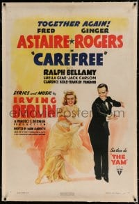 7k038 CAREFREE linen 1sh 1938 Fred Astaire & Ginger Rogers dancing together again, Irving Berlin!