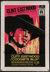 7k046 COOGAN'S BLUFF linen 1sh 1968 art of Clint Eastwood in New York City, directed by Don Siegel!
