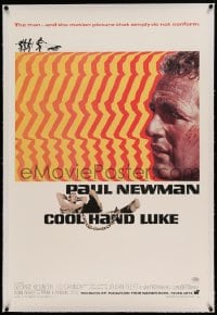 7k047 COOL HAND LUKE linen 1sh 1967 Paul Newman prison escape classic, cool art by James Bama!