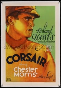 7k048 CORSAIR linen 1sh 1931 great art of Chester Morris, Thelma Todd billed as Alison Loyd, rare!