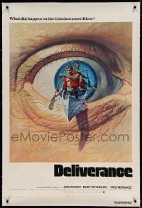 7k052 DELIVERANCE linen int'l 1sh 1972 cool completely different art of canoe emerging from eye!
