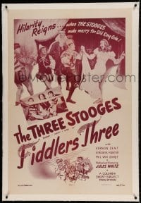 7k060 FIDDLERS THREE linen 1sh 1948 The Three Stooges with Shemp make merry for Old King Cole!