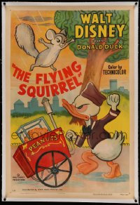 7k062 FLYING SQUIRREL linen 1sh 1954 Disney, cartoon art of Donald Duck defending his peanut cart!