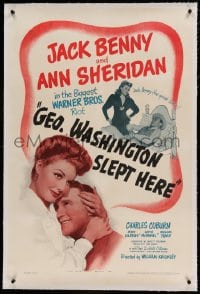 7k075 GEORGE WASHINGTON SLEPT HERE linen 1sh 1942 Ann Sheridan & Jack Benny, Hart, George S. Kaufman