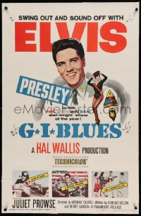 7k071 G.I. BLUES linen 1sh 1960 swing out and sound off with Elvis Presley & sexy Juliet Prowse!