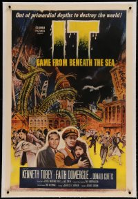 7k102 IT CAME FROM BENEATH THE SEA linen 1sh 1955 Ray Harryhausen, tidal wave of terror, cool art!