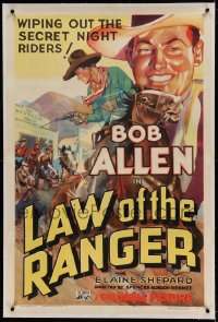 7k115 LAW OF THE RANGER linen 1sh 1937 art of cowboy Bob Allen wiping out the secret night riders!