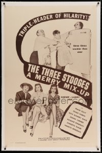 7k140 MERRY MIX-UP linen 1sh 1957 The Three Stooges with Joe Besser in a triple-header of hilarity!