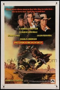 7k166 ONCE UPON A TIME IN THE WEST linen 1sh 1969 Leone, art of Cardinale, Fonda, Bronson & Robards!