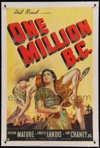 7k168 ONE MILLION B.C. linen 1sh 1940 wonderful art of Victor Mature with sexy Carole Landis, rare!